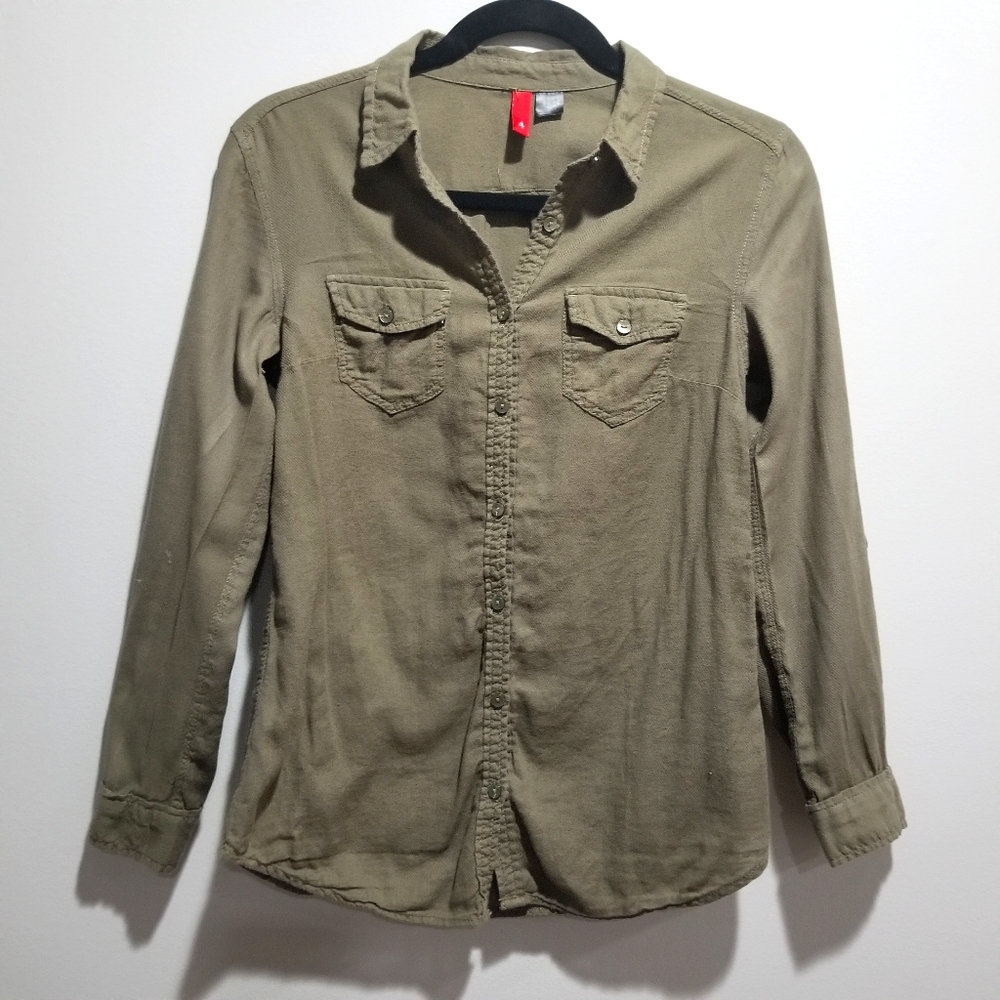 H&M Olive Cotton Button Down Shirt - Size 4